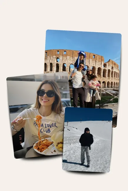 Carol Marcelino e sua família em diferentes cenários italianos.